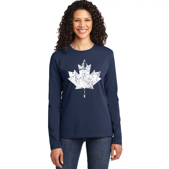 Canada Flag Vintage Women Canada Ladies Long Sleeve Shirt