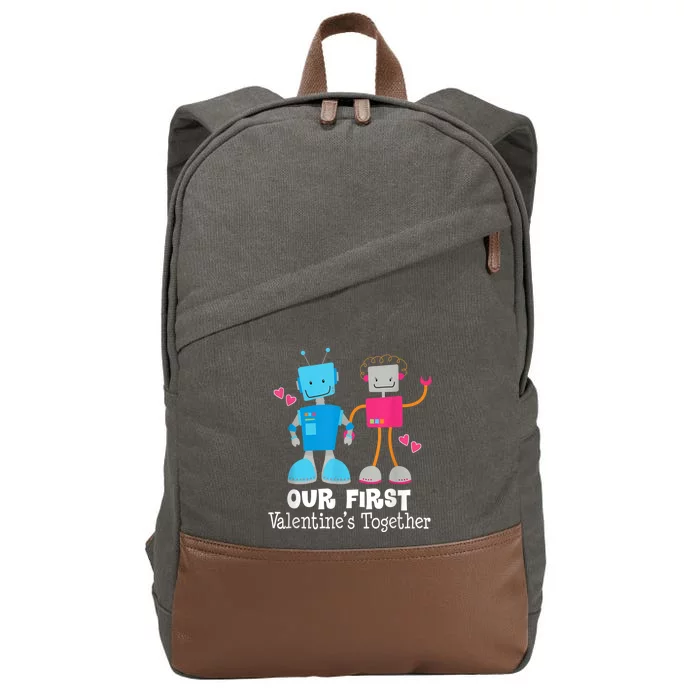 Couples First Valentines Together Funny Robot Cotton Canvas Backpack