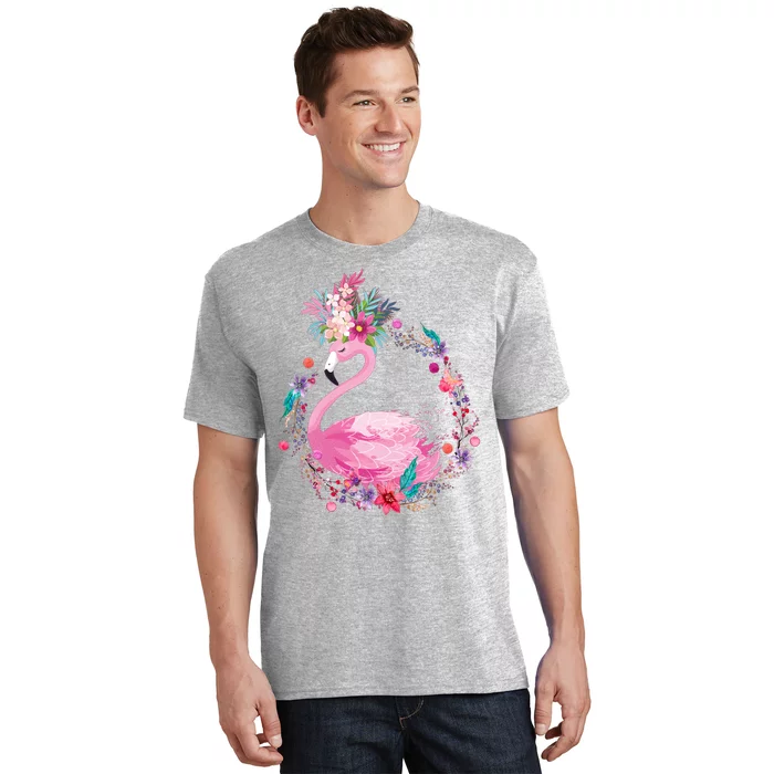 Cute Flower Wreath Flamingo T-Shirt