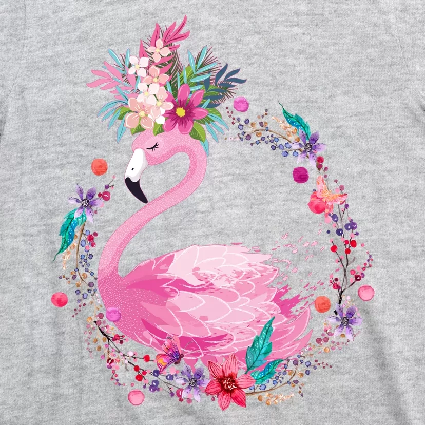 Cute Flower Wreath Flamingo T-Shirt