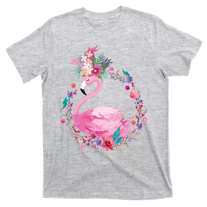 Cute Flower Wreath Flamingo T-Shirt