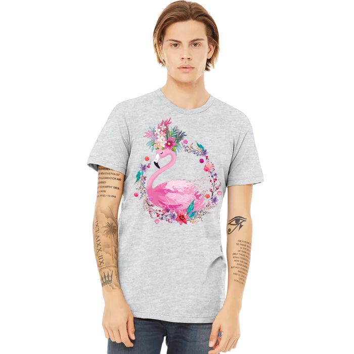 Cute Flower Wreath Flamingo Premium T-Shirt