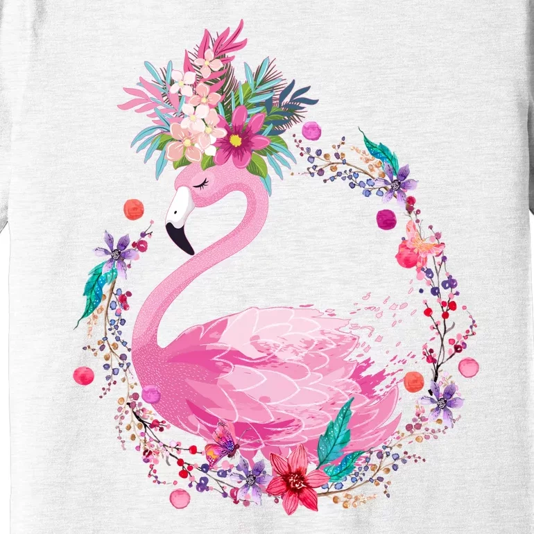 Cute Flower Wreath Flamingo Premium T-Shirt