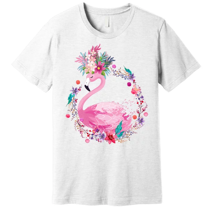 Cute Flower Wreath Flamingo Premium T-Shirt