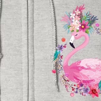 Cute Flower Wreath Flamingo Full Zip Hoodie