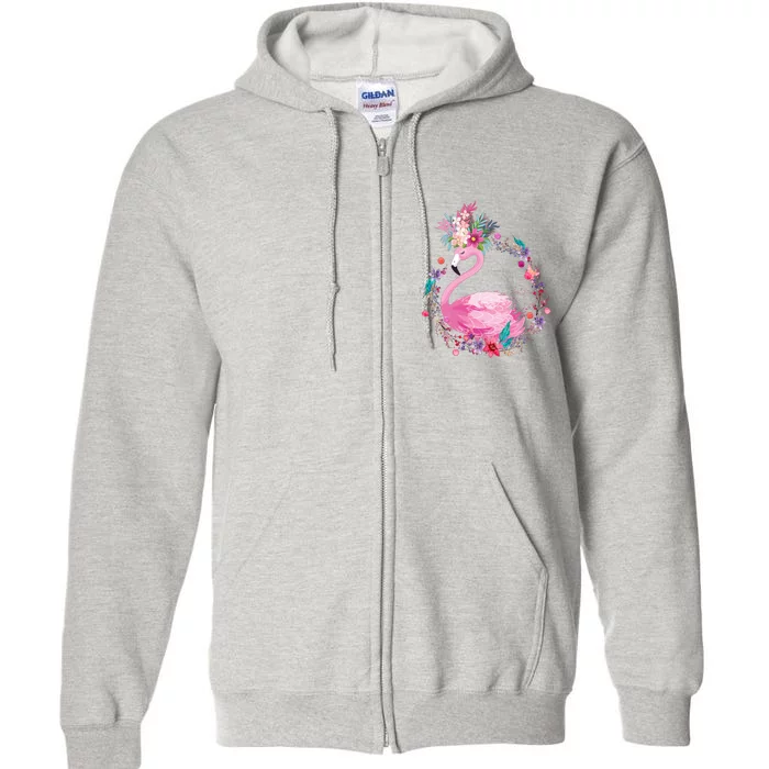 Cute Flower Wreath Flamingo Full Zip Hoodie