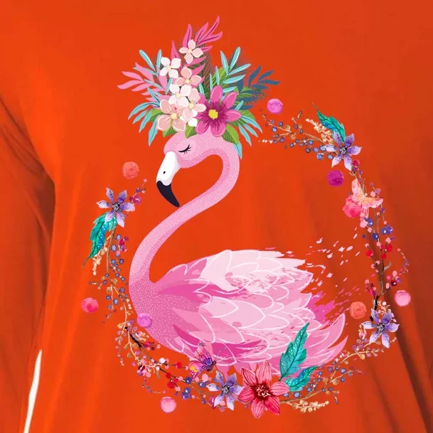 Cute Flower Wreath Flamingo Cooling Performance Long Sleeve Crew