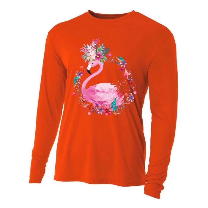 Cute Flower Wreath Flamingo Cooling Performance Long Sleeve Crew