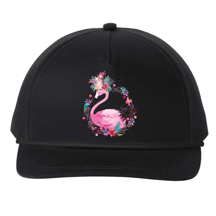 Cute Flower Wreath Flamingo Snapback Five-Panel Rope Hat