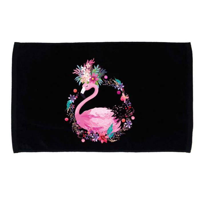 Cute Flower Wreath Flamingo Microfiber Hand Towel