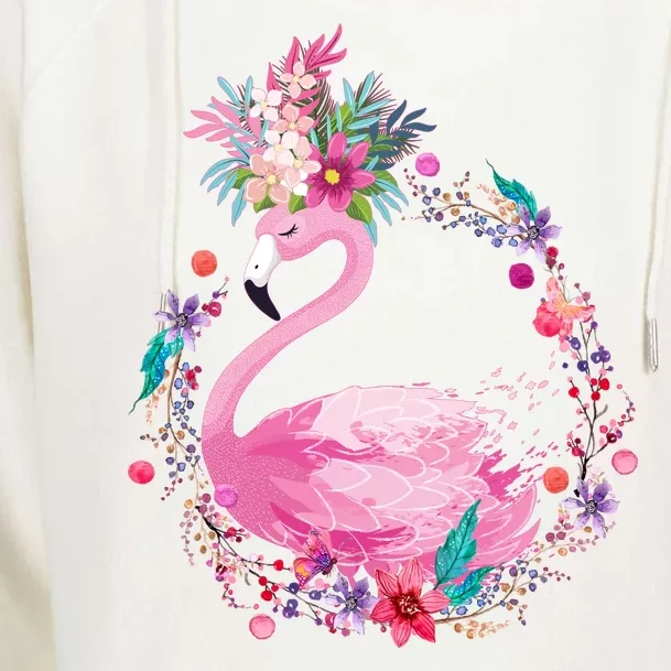 Cute Flower Wreath Flamingo Womens Funnel Neck Pullover Hood