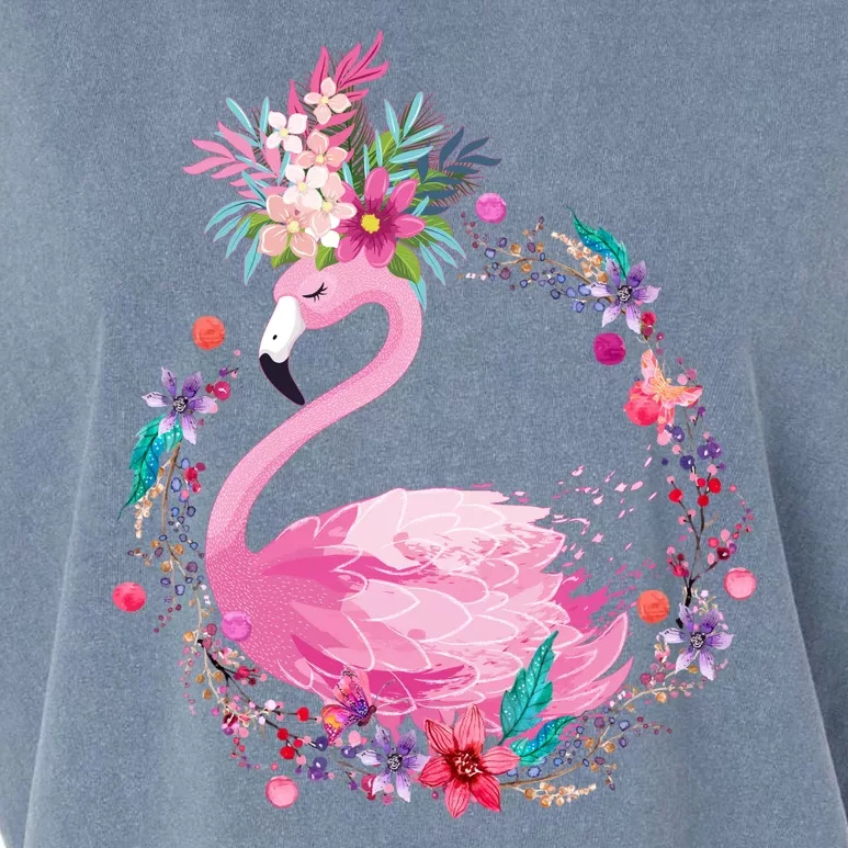 Cute Flower Wreath Flamingo Garment-Dyed Women's Muscle Tee