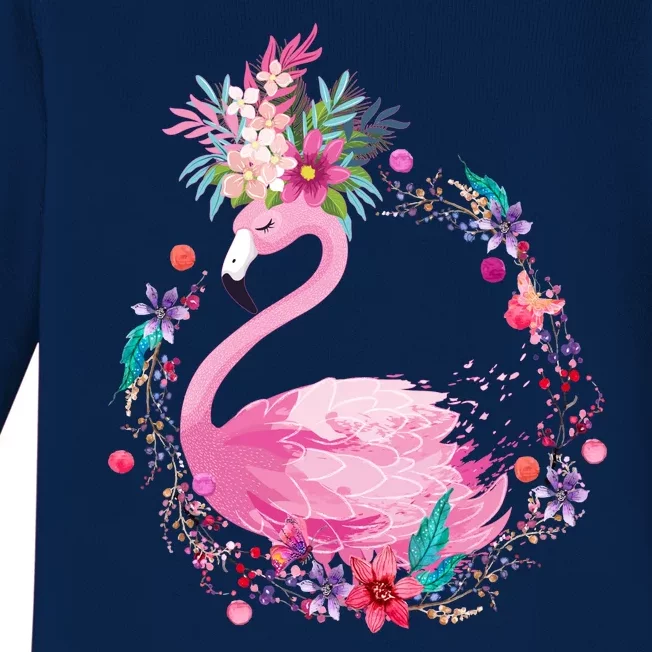 Cute Flower Wreath Flamingo Baby Long Sleeve Bodysuit