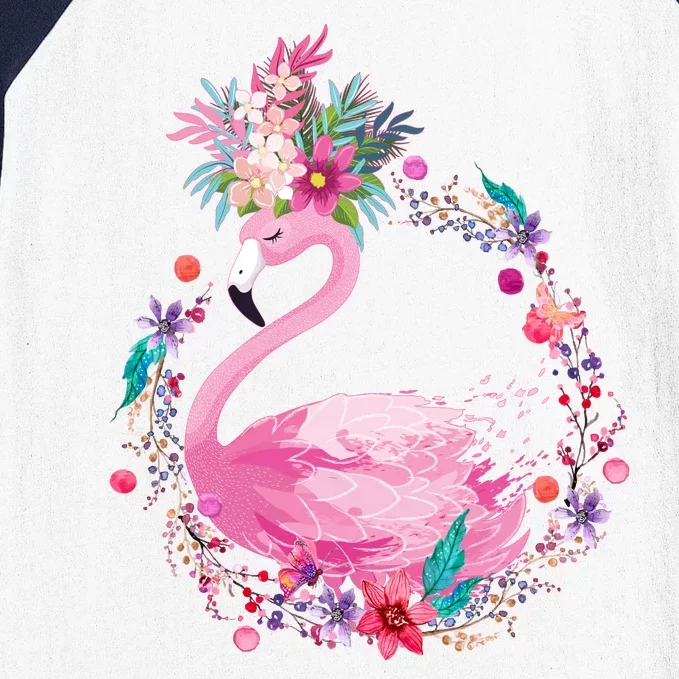 Cute Flower Wreath Flamingo Baseball Sleeve Shirt