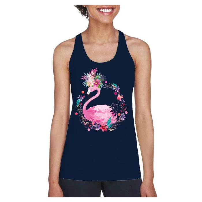 Cute Flower Wreath Flamingo Women's Racerback Tank