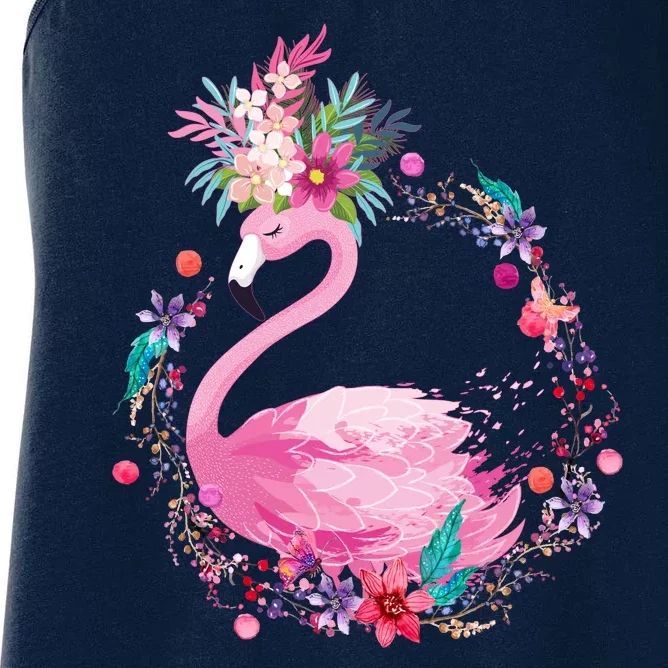 Cute Flower Wreath Flamingo Women's Racerback Tank