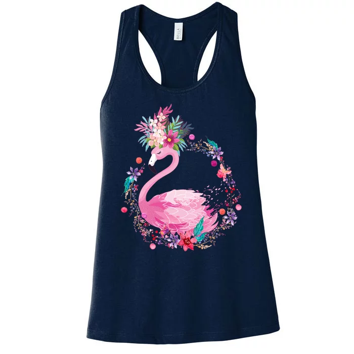 Cute Flower Wreath Flamingo Women's Racerback Tank