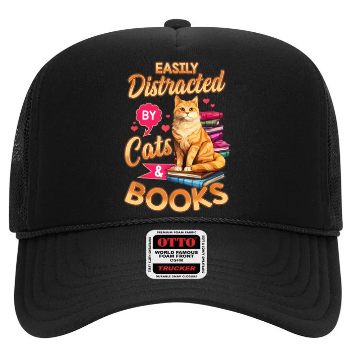 Cat For Women Book Lover Funny Cats And Books High Crown Mesh Trucker Hat