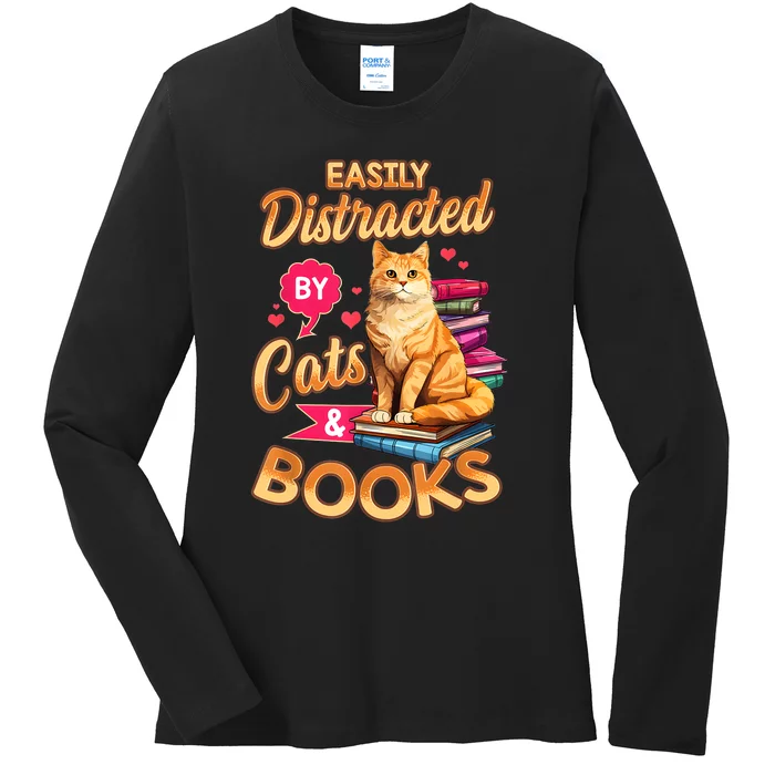 Cat For Women Book Lover Funny Cats And Books Ladies Long Sleeve Shirt