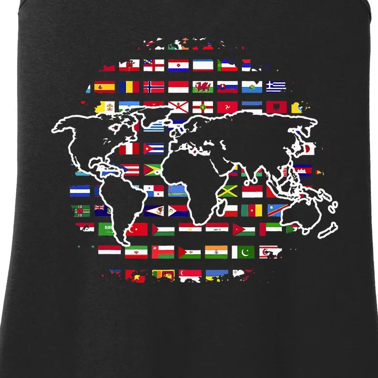 Country Flags World Map Traveling International World Flags Ladies Essential Tank