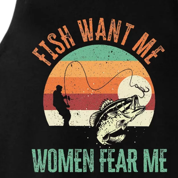 Cute Fish Want Me Fear Me Fishing Fisherman Angler Ladies Tri-Blend Wicking Tank