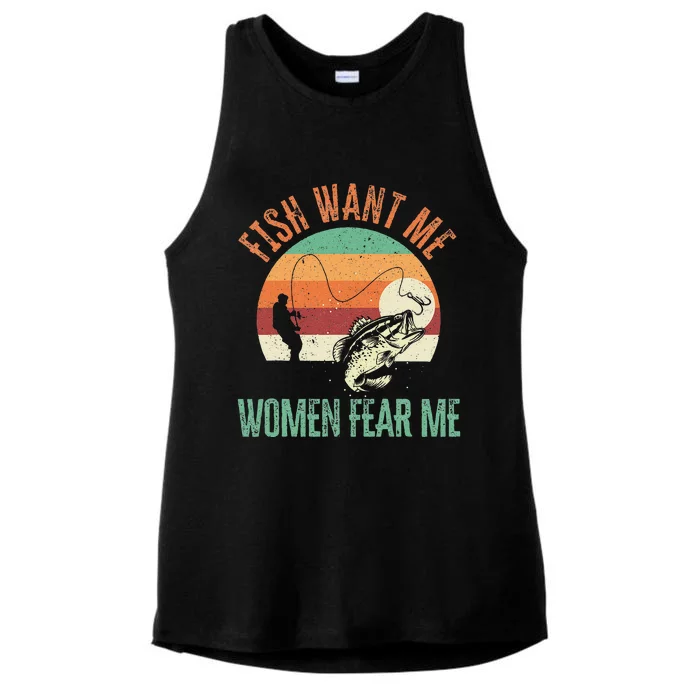 Cute Fish Want Me Fear Me Fishing Fisherman Angler Ladies Tri-Blend Wicking Tank