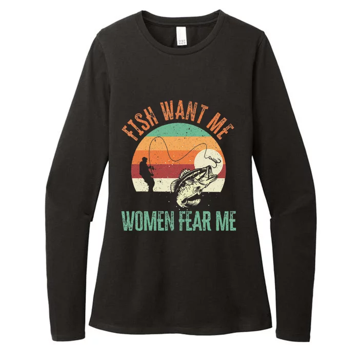 Cute Fish Want Me Fear Me Fishing Fisherman Angler Womens CVC Long Sleeve Shirt