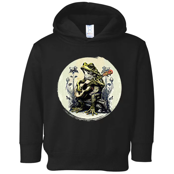 Cottagecore Frog With Acoustic Guitar Toddler Hoodie