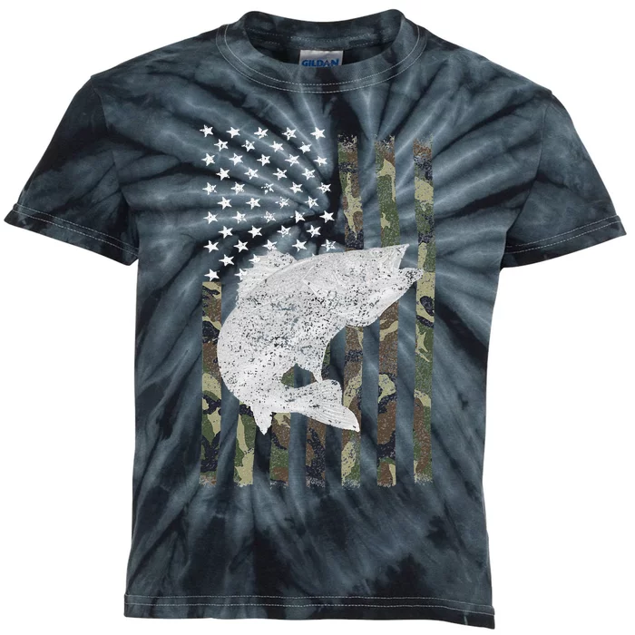 Camouflage Flag Walleye Fishing Angler Kids Tie-Dye T-Shirt