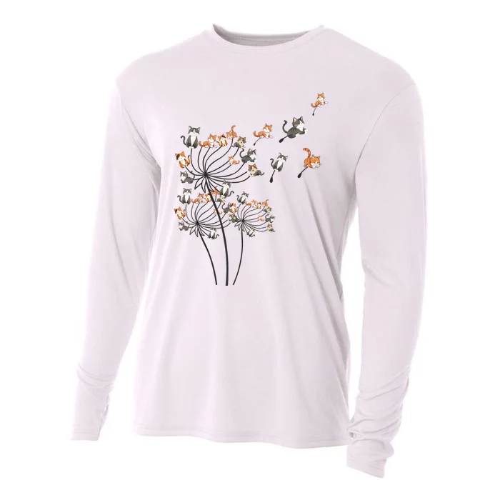 Cat For Women Cute Dandelion Flower Cooling Performance Long Sleeve Crew