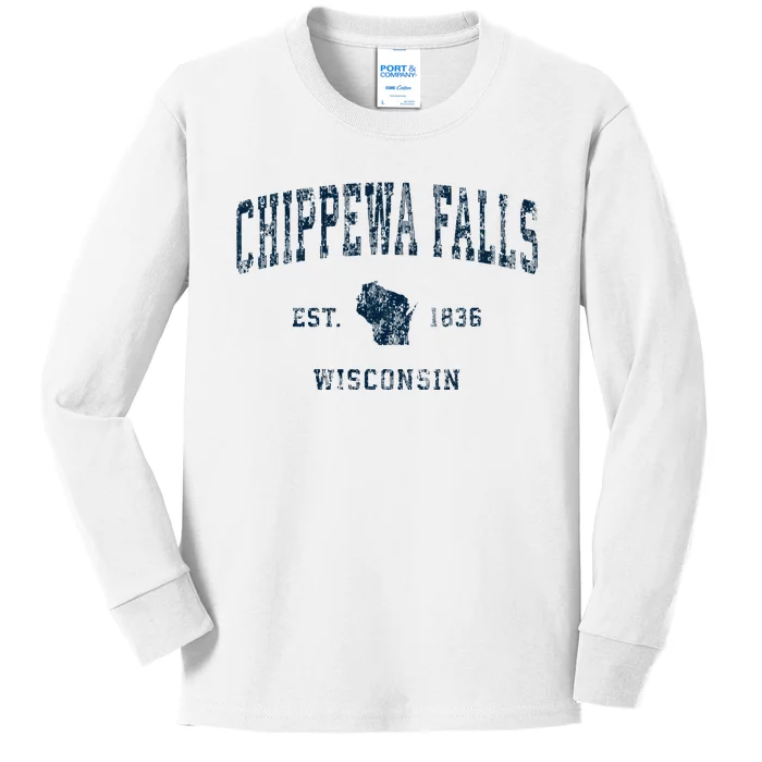 Chippewa Falls Wisconsin Wi Vintage Sports Design Kids Long Sleeve Shirt