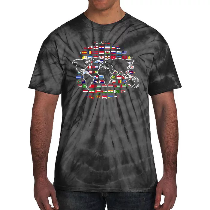 Country Flags World Map Traveling International World Flags Tie-Dye T-Shirt