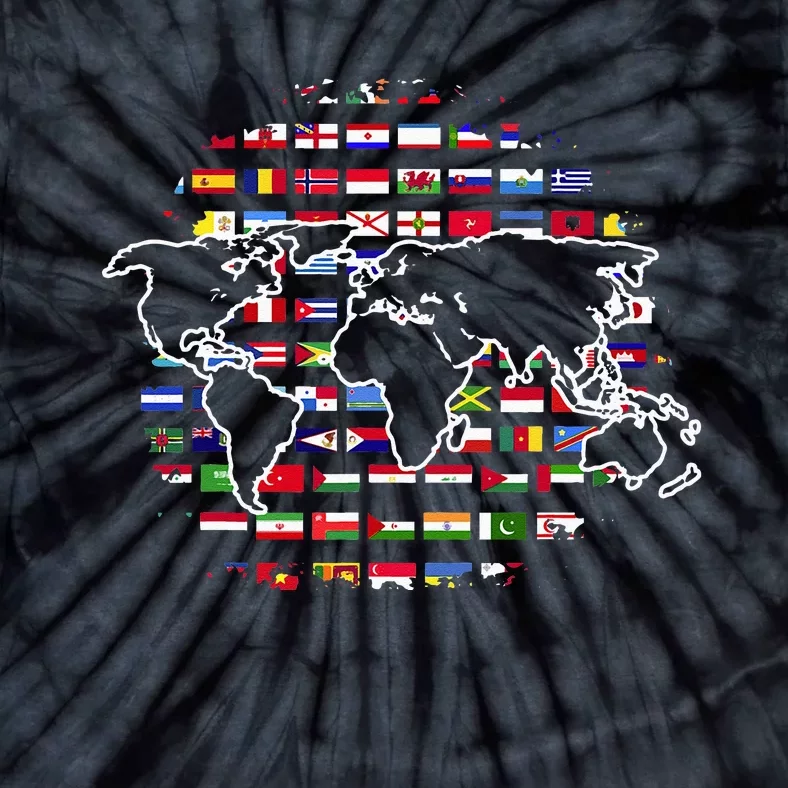 Country Flags World Map Traveling International World Flags Tie-Dye T-Shirt