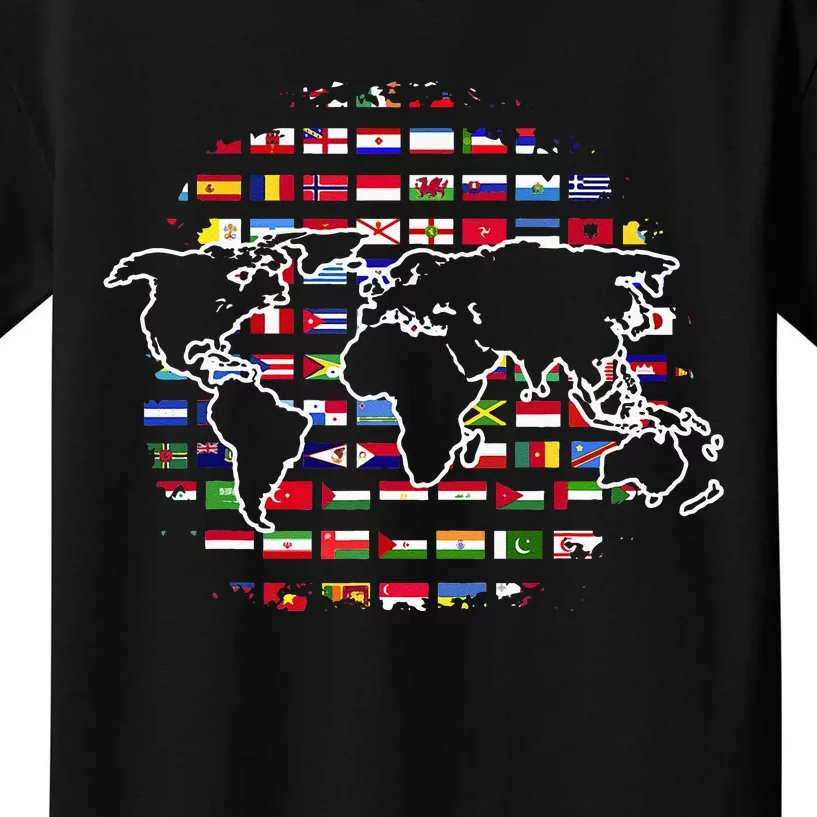 Country Flags World Map Traveling International World Flags Kids T-Shirt