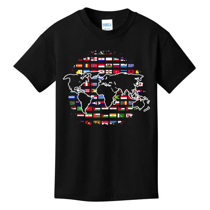 Country Flags World Map Traveling International World Flags Kids T-Shirt