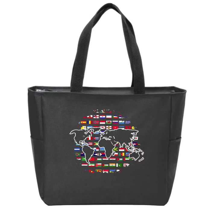 Country Flags World Map Traveling International World Flags Zip Tote Bag