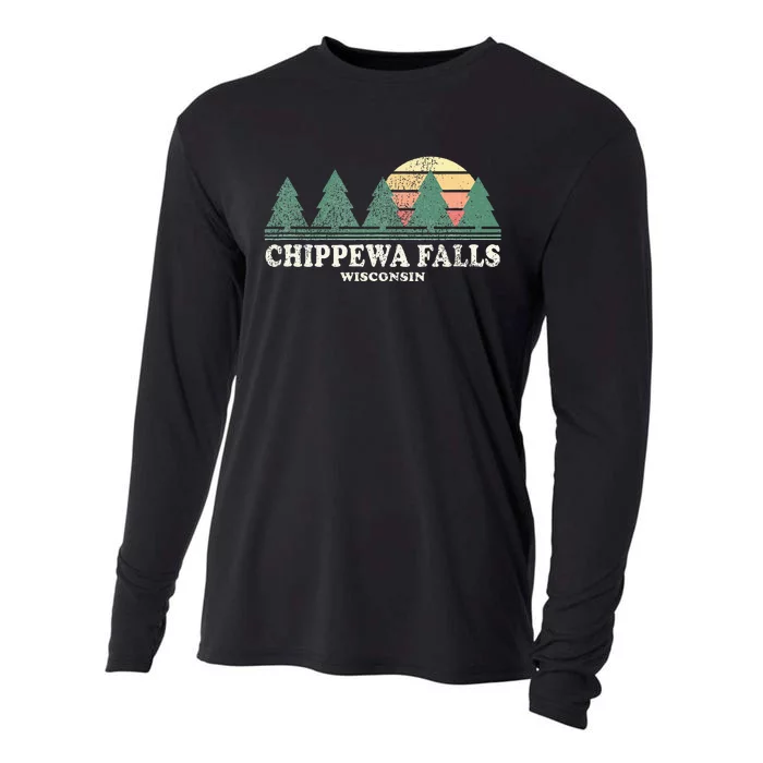 Chippewa Falls Wi Vintage Throwback Retro 70s Design Cooling Performance Long Sleeve Crew