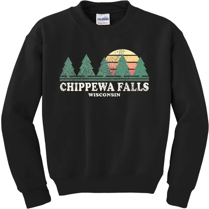 Chippewa Falls Wi Vintage Throwback Retro 70s Design Kids Sweatshirt