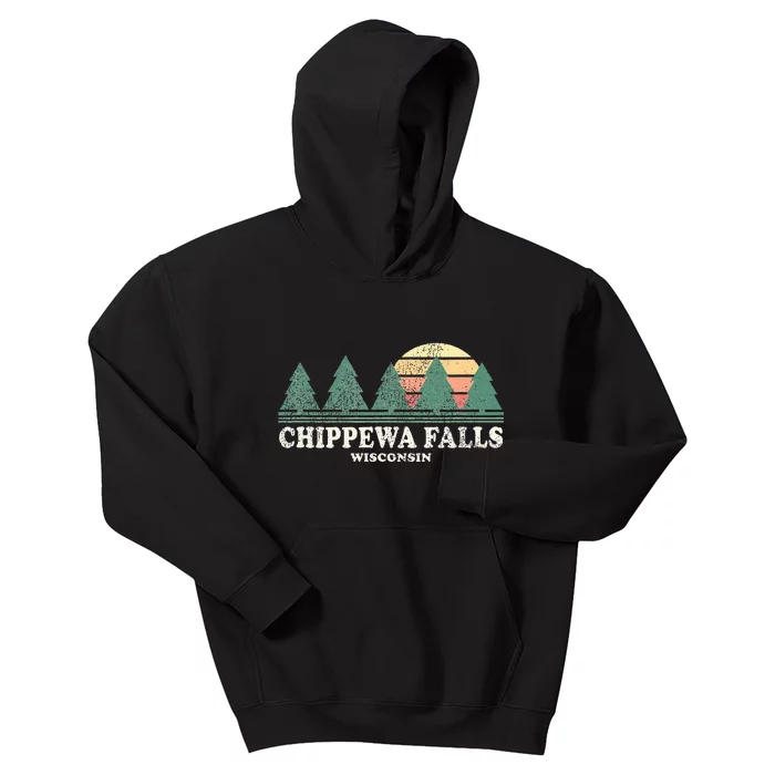 Chippewa Falls Wi Vintage Throwback Retro 70s Design Kids Hoodie