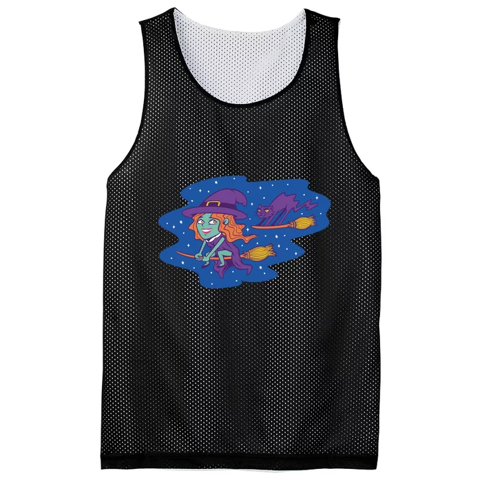 Cute Flying Witch Mesh Reversible Basketball Jersey Tank