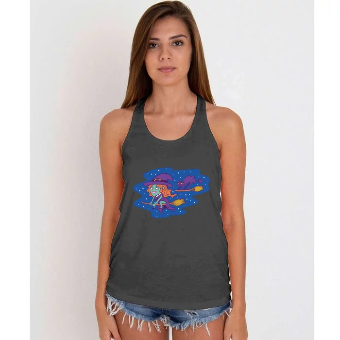 Cute Flying Witch Women's Knotted Racerback Tank