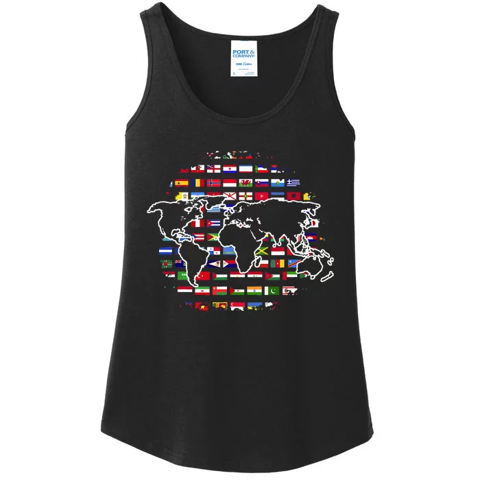 Country Flags World Map Traveling International World Flags Ladies Essential Tank