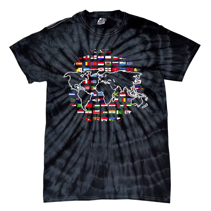 Country Flags World Map Traveling International World Flags Tie-Dye T-Shirt