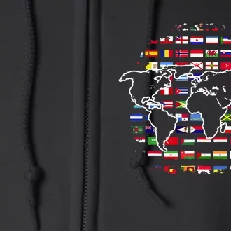 Country Flags World Map Traveling International World Flags Full Zip Hoodie