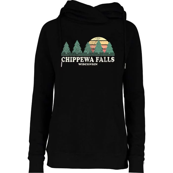 Chippewa Falls Wi Vintage Throwback Retro 70s Womens Funnel Neck Pullover Hood