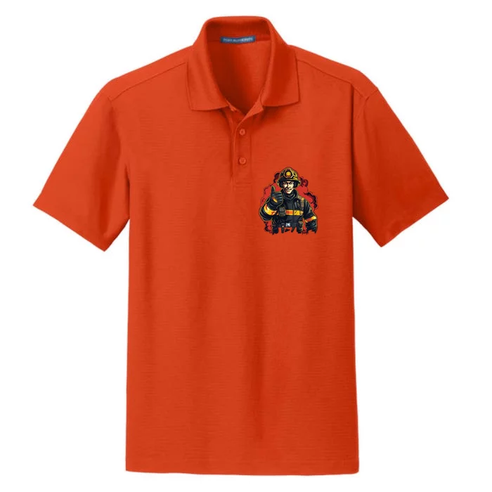 Cool Firefighter With Thumbs Up For Fire Lovers Funny Gift Dry Zone Grid Performance Polo