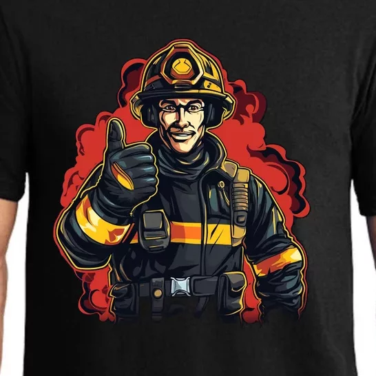 Cool Firefighter With Thumbs Up For Fire Lovers Funny Gift Pajama Set