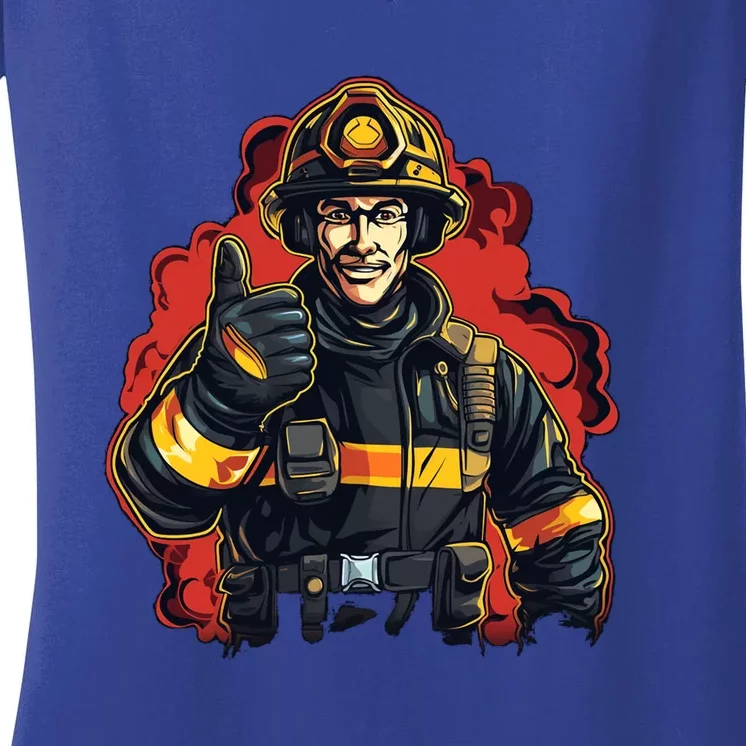 Cool Firefighter With Thumbs Up For Fire Lovers Funny Gift Women's V-Neck T-Shirt