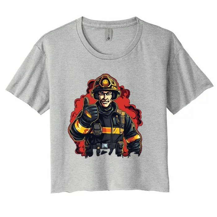 Cool Firefighter With Thumbs Up For Fire Lovers Funny Gift Women's Crop Top Tee