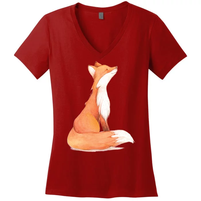 Cute Fox Watercolor | Funny Fox Lover Mammal Child Women's V-Neck T-Shirt